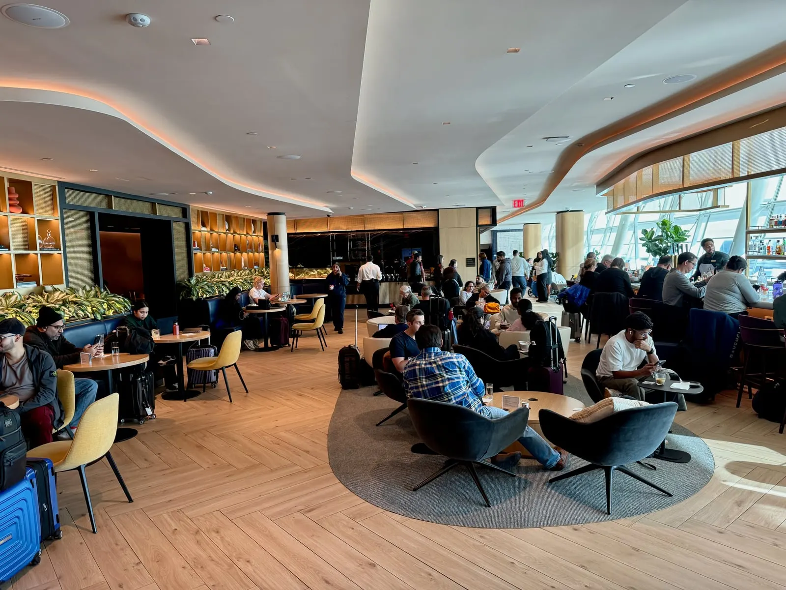 Seating and bar area inside the Chase Sapphire Lounge at JFK Terminal 4