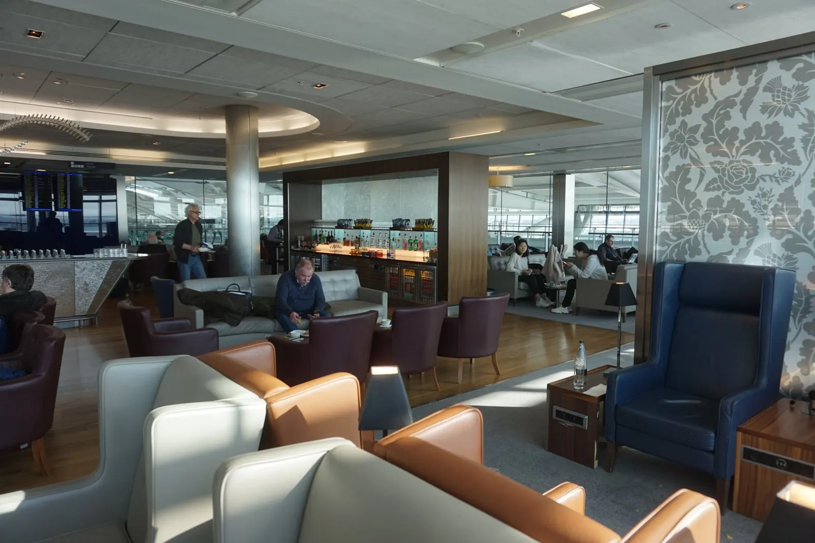 Seating in the British Airways Galleries Club South lounge, Heathrow Terminal 5