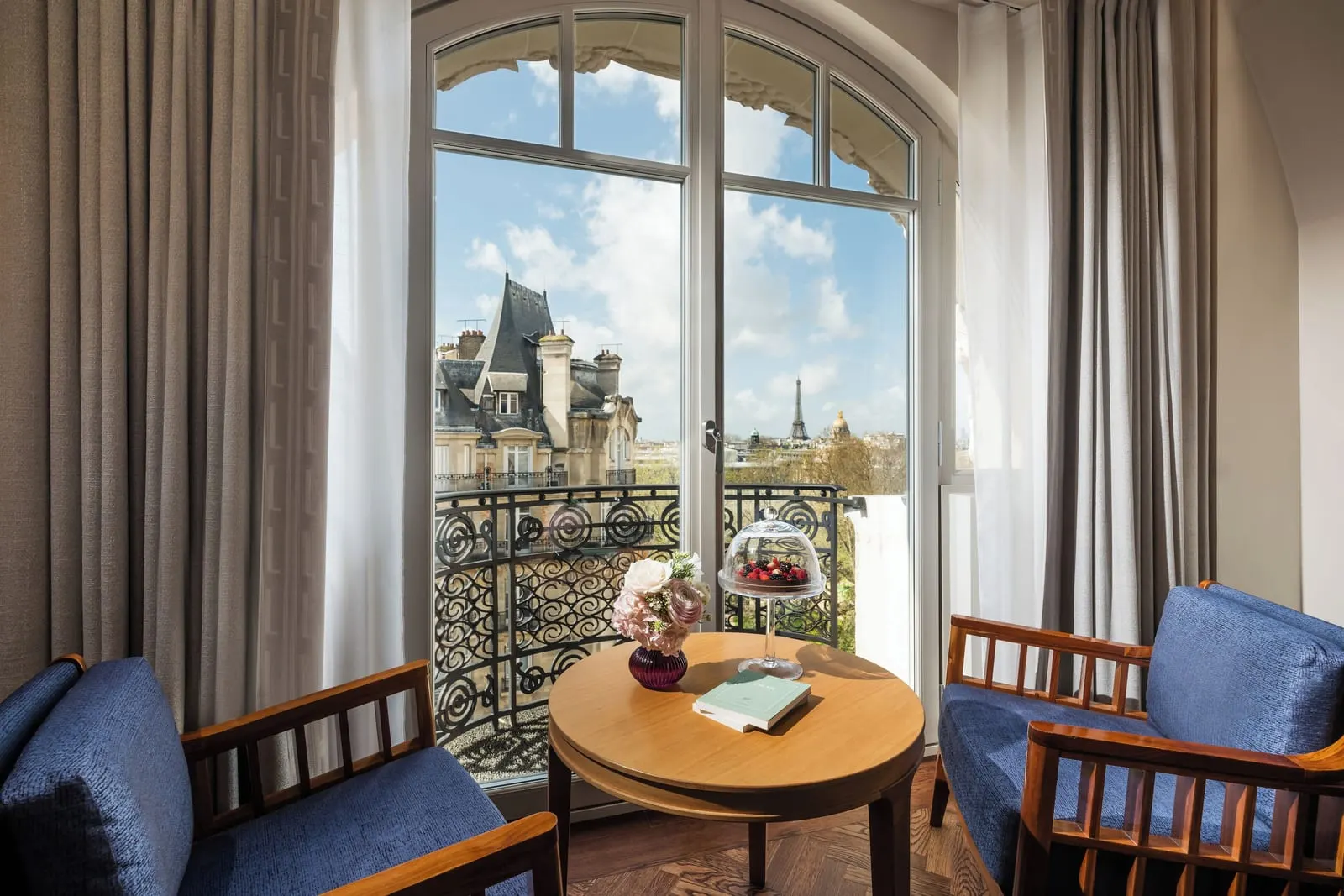 Mandarin Oriental Lutetia, Paris: An Eiffel View Deluxe Balcony Room, the tower beyond