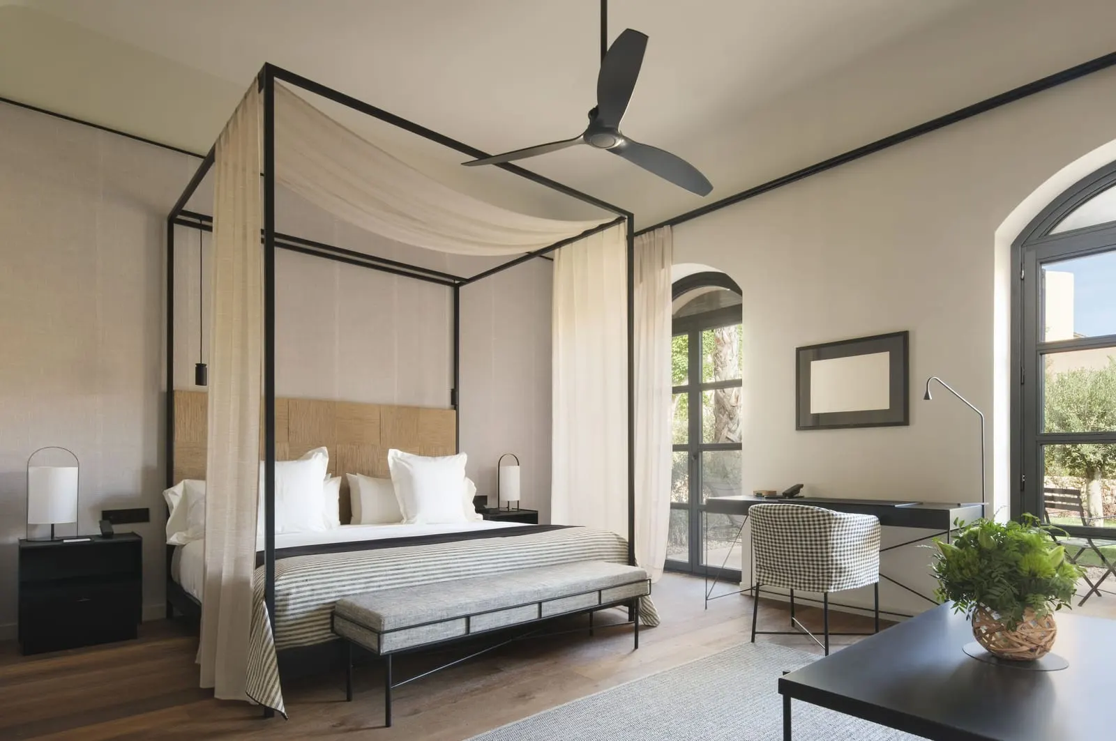 Can Ferrereta: A Terrace Suite, with arched doors onto its garden