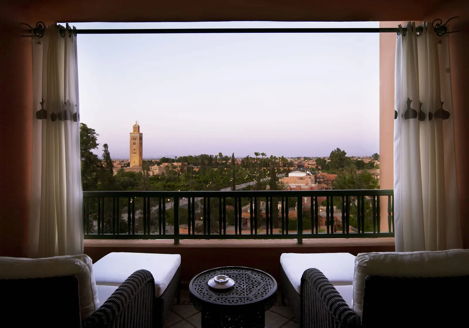 La Mamounia: The Koutoubia minaret from a Deluxe Room balcony