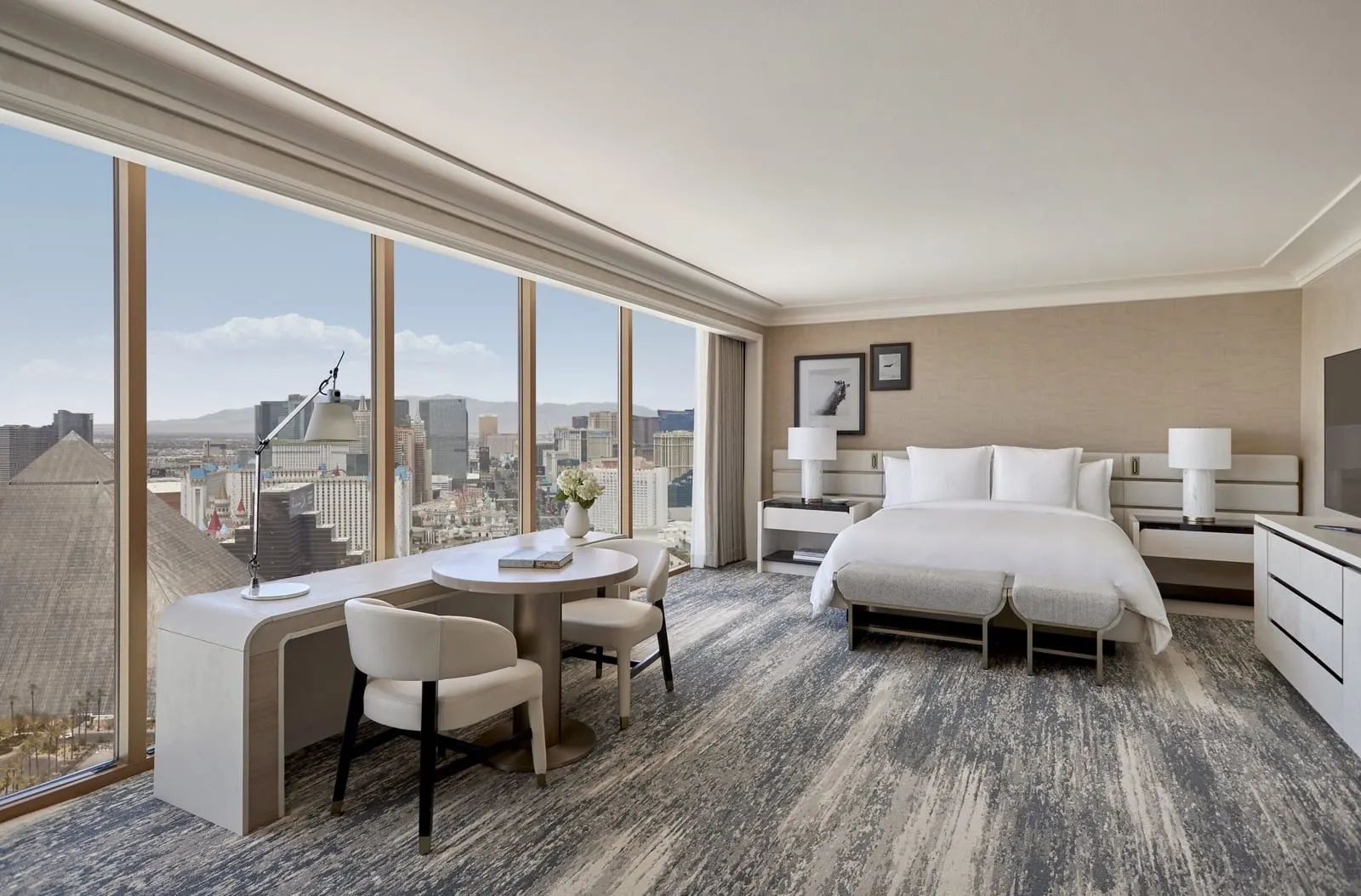 Four Seasons Hotel Las Vegas: A Premier Strip View Room, the Luxor pyramid below