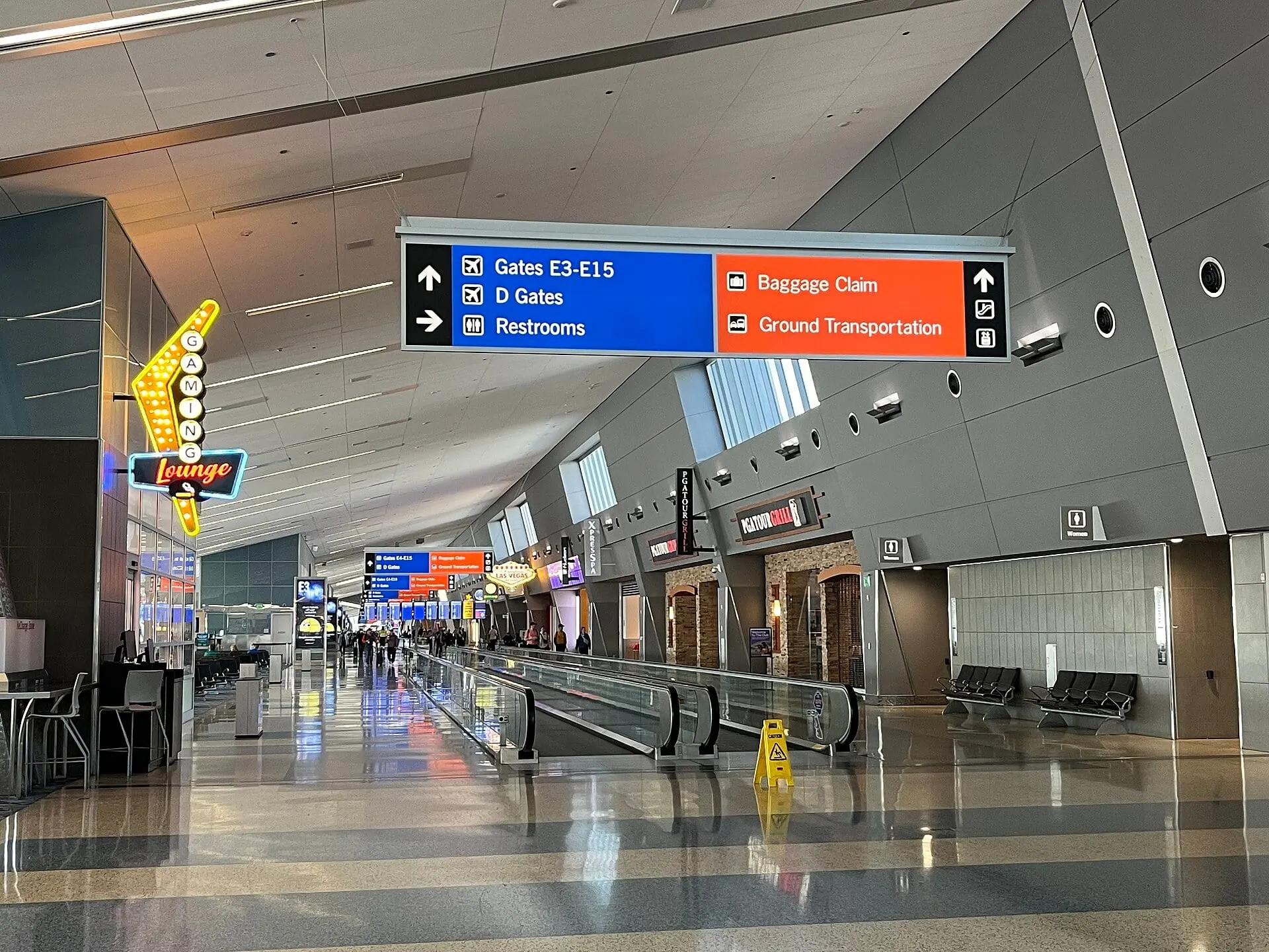 A quiet concourse leading to the D and E gates at Harry Reid International in Las Vegas
