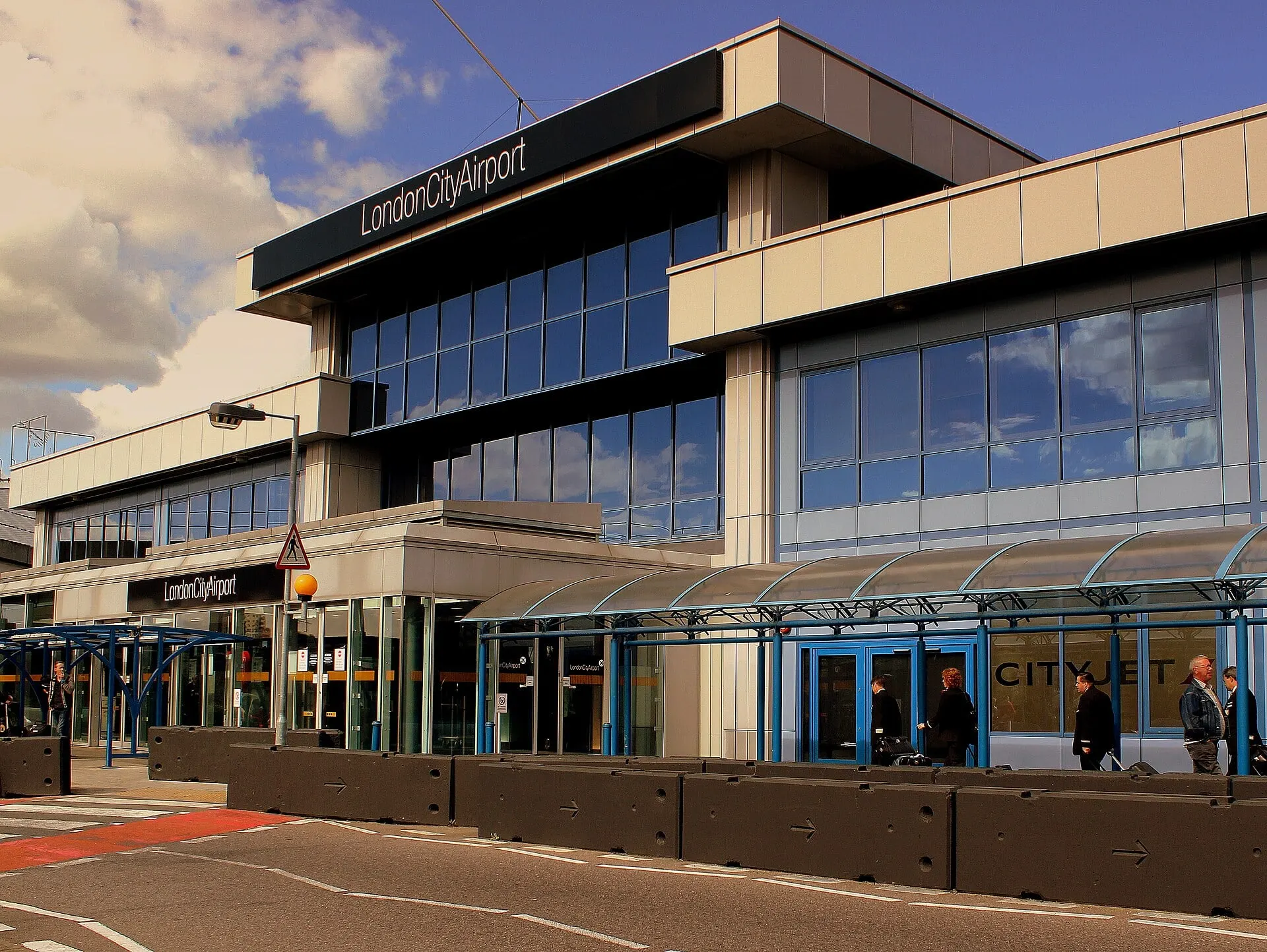 The front of the London City Airport terminal building