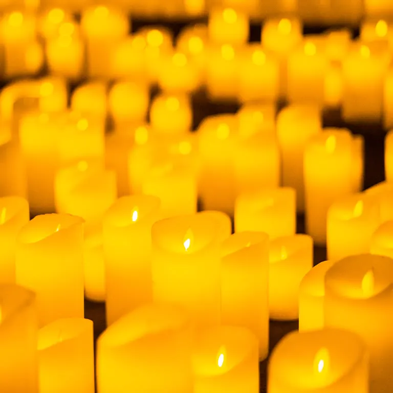 Close view of the flameless LED candles that light a Candlelight concert