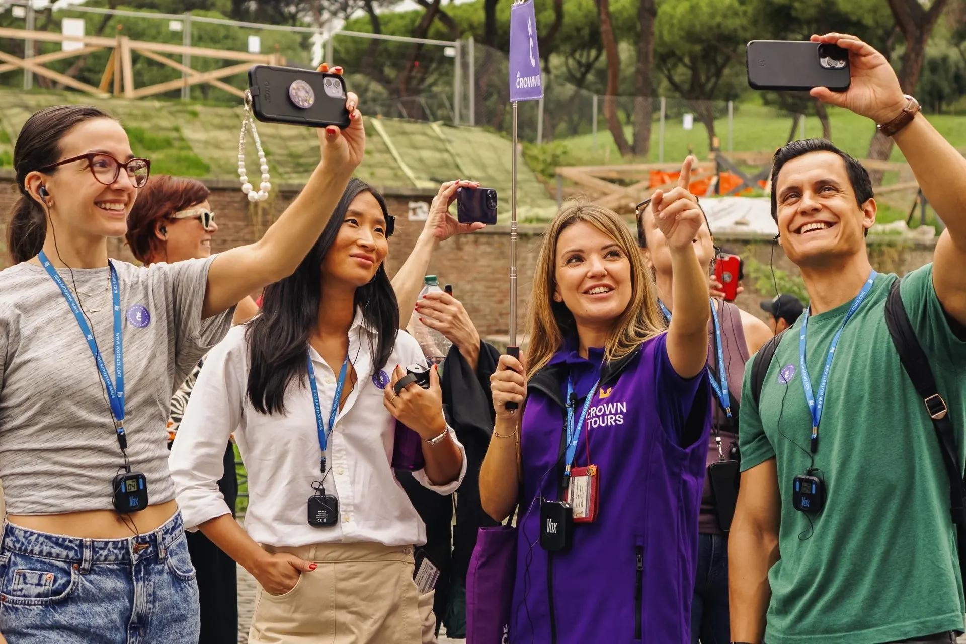 Visitors taking a selfie with their guide on the Palatine Hill