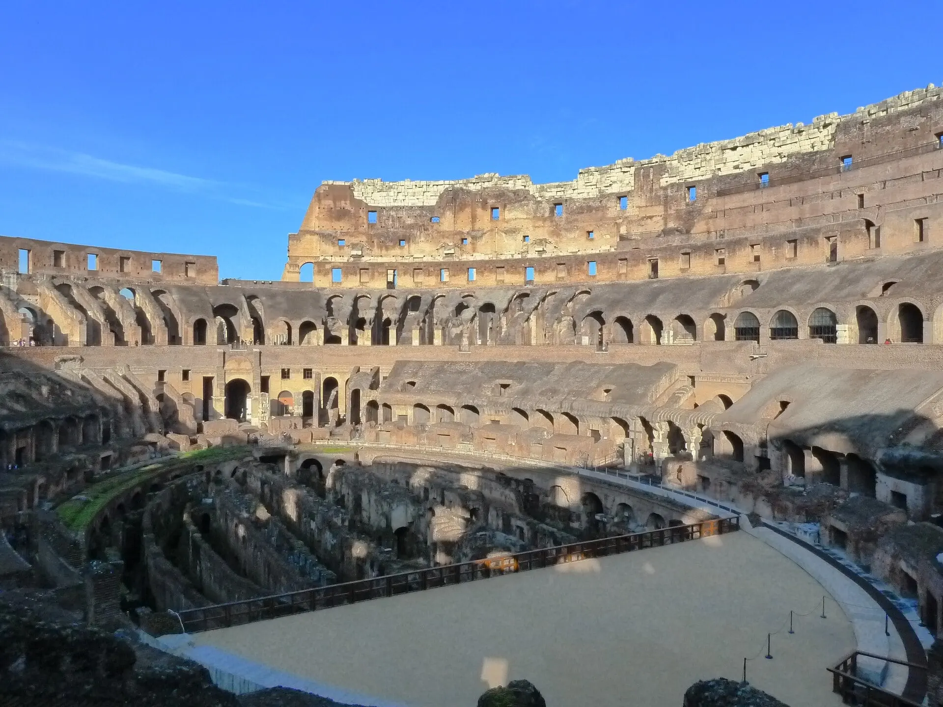 The rebuilt section of arena floor over the hypogeum, the Colosseum's underground passages