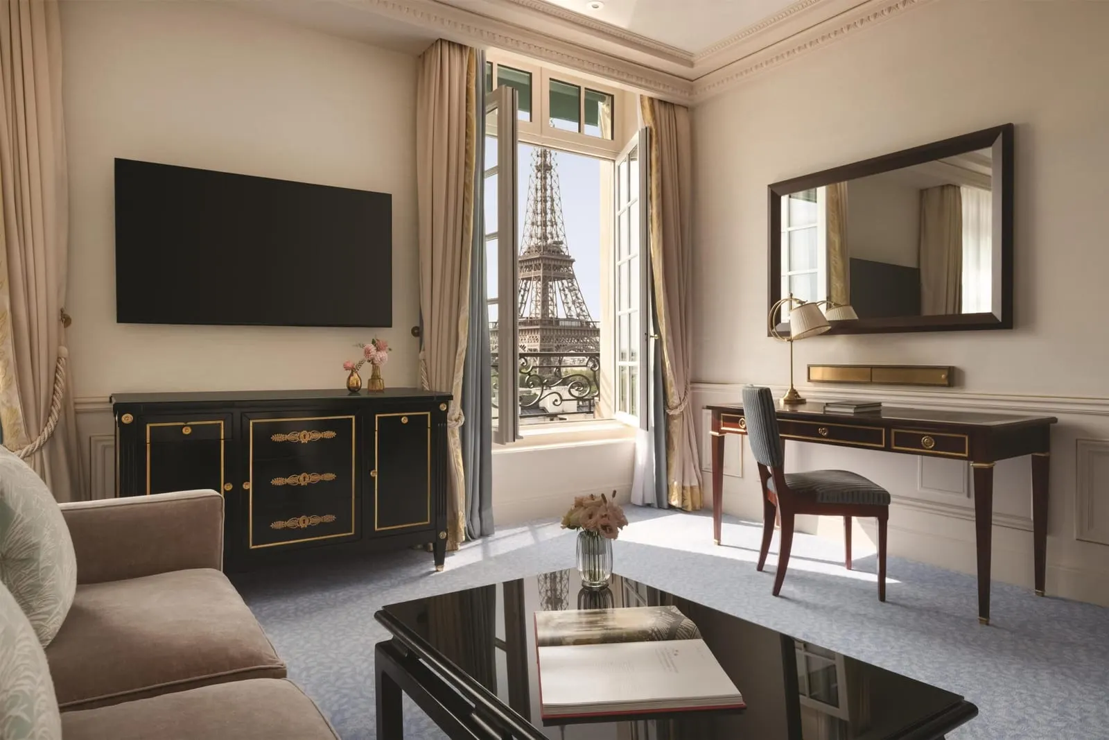 Shangri-La Paris: An Eiffel View Room, the tower beyond its French windows