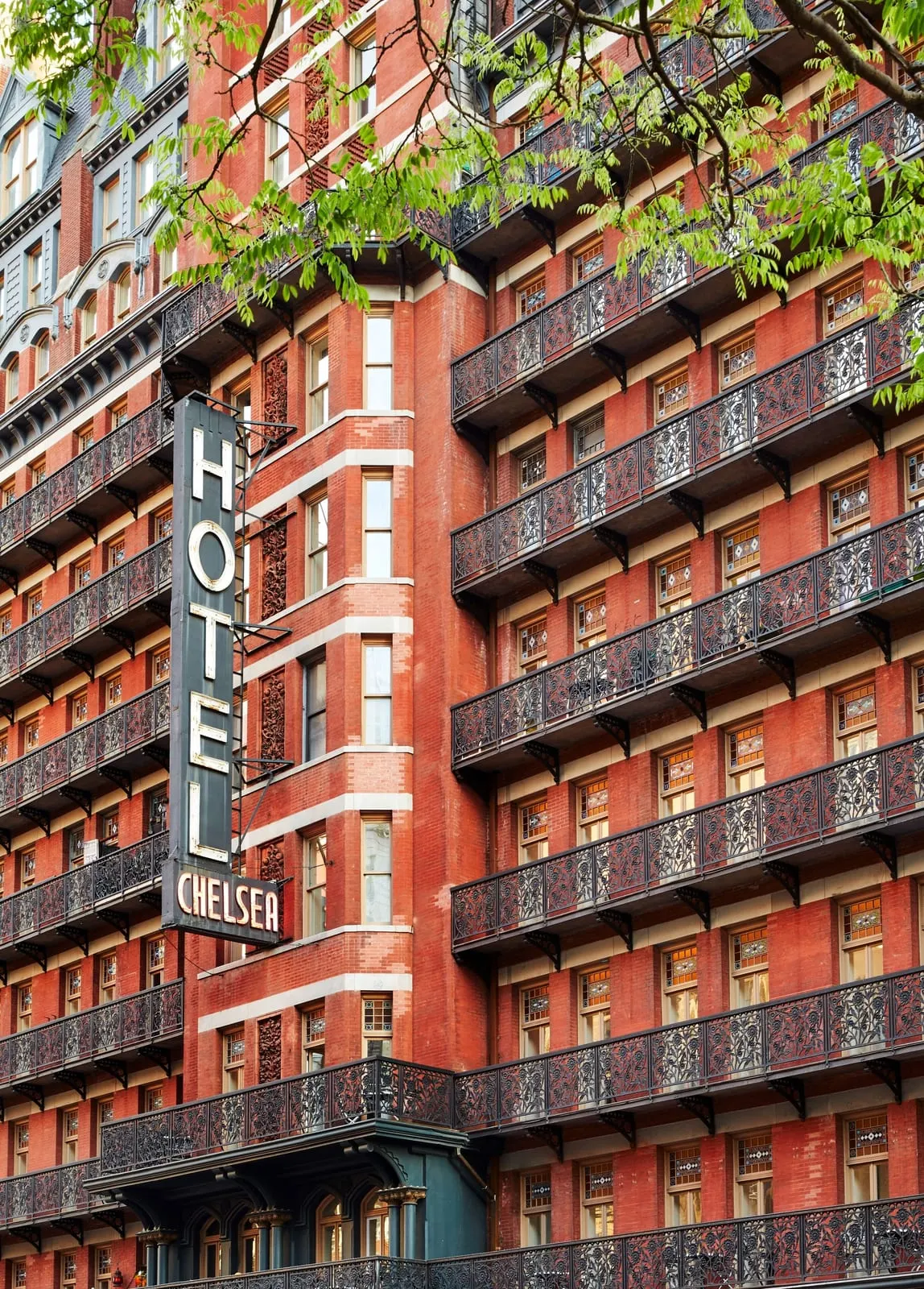 Hotel Chelsea: Red brick and iron balconies on West 23rd Street