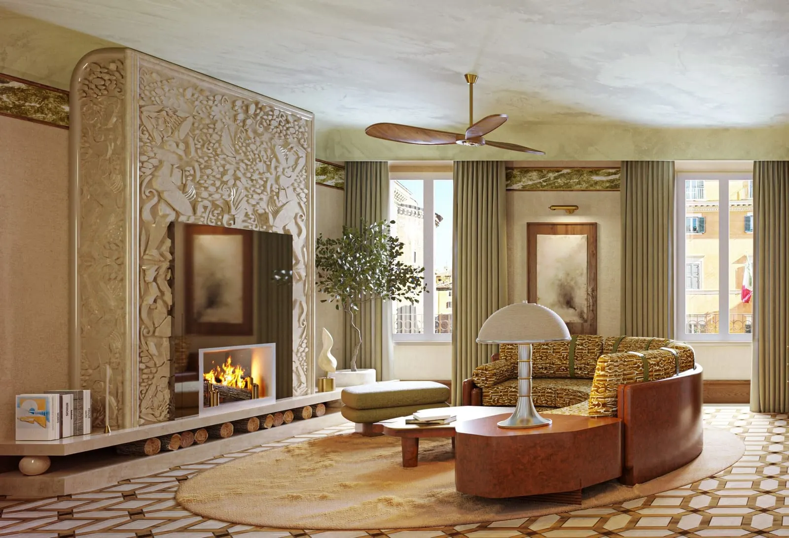 Orient Express La Minerva: A suite with a fireplace