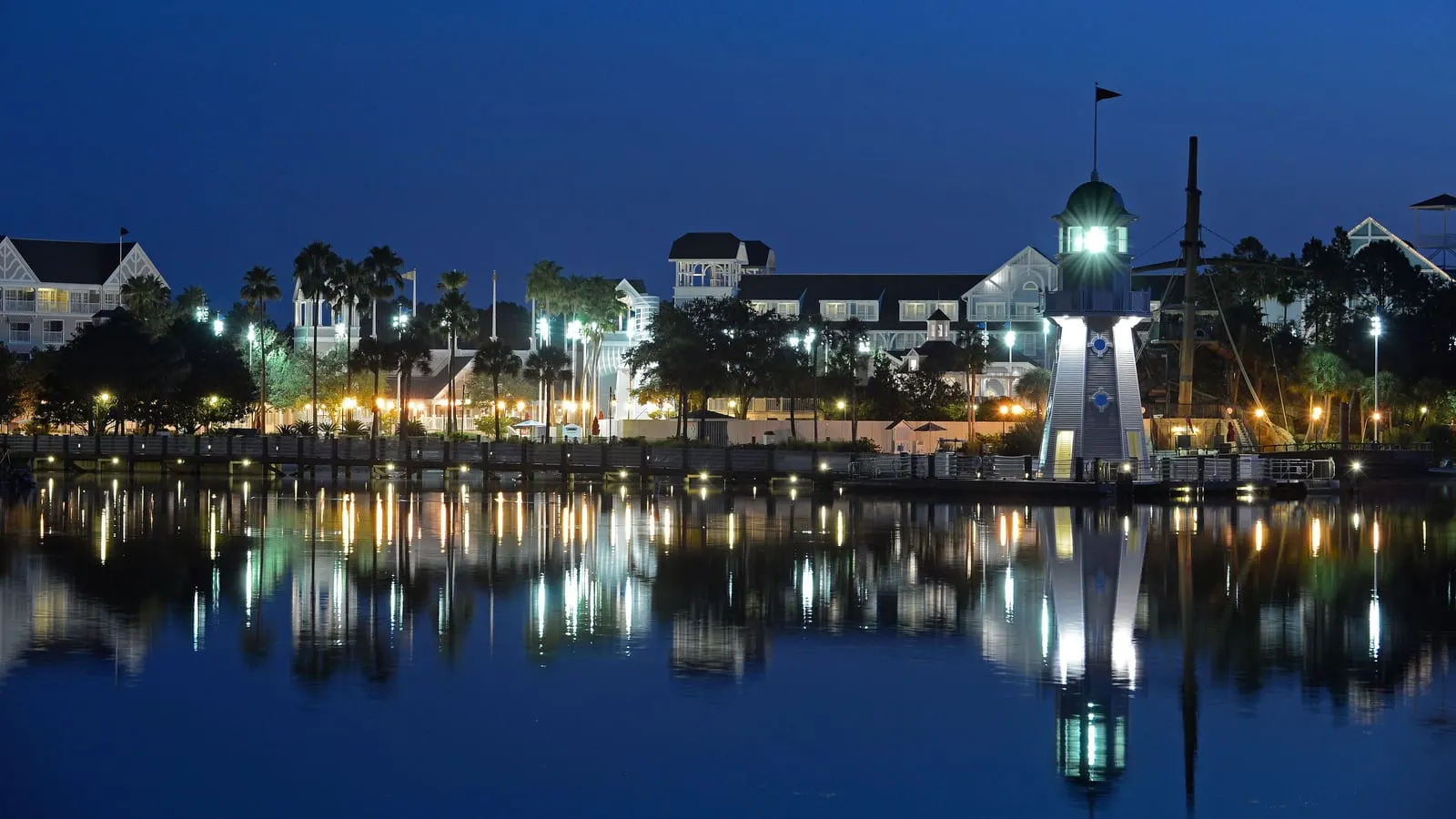 Disney's Yacht Club Resort: The Yacht Club's lighthouse after dark