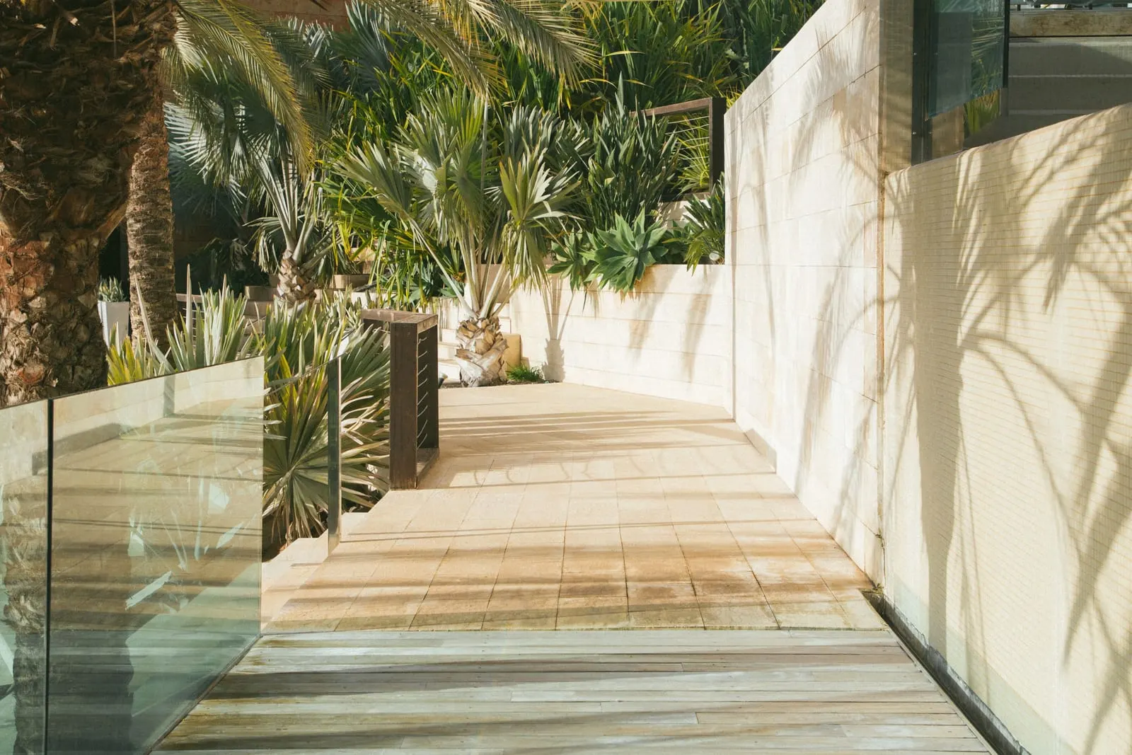 Salobre Hotel Resort & Serenity: Palms and agaves along a garden walkway