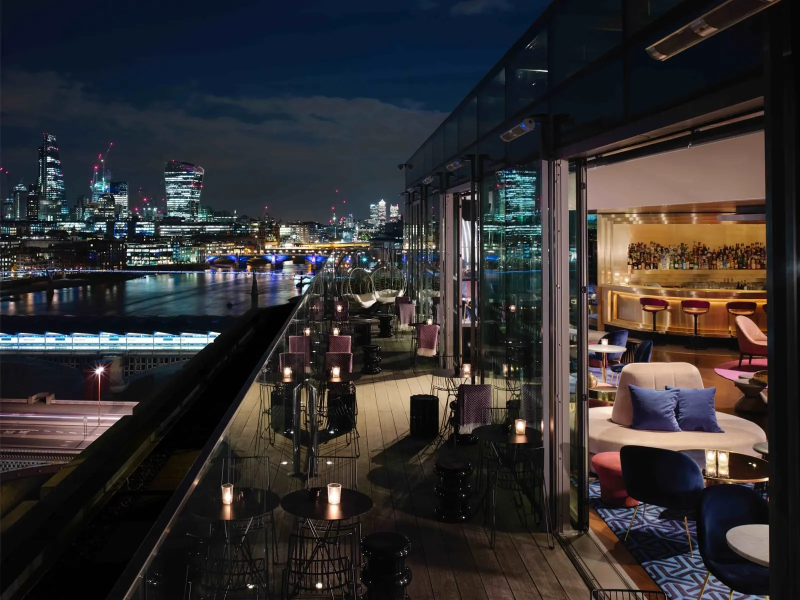 Sea Containers London: The rooftop bar as the river goes dark