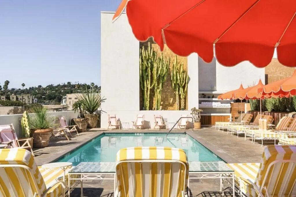 Silver Lake Pool & Inn: The pool deck and its cactus niche