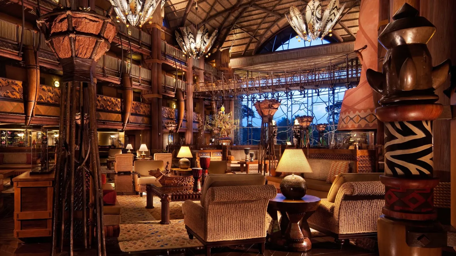 Disney's Animal Kingdom Lodge: The thatch-roofed lobby and its rope bridge