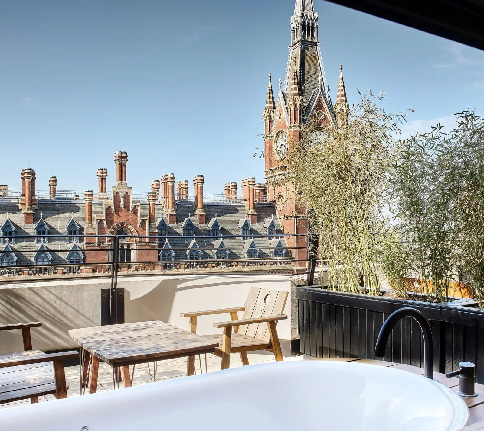 The Standard, London: The rooftop, with the spires of St Pancras