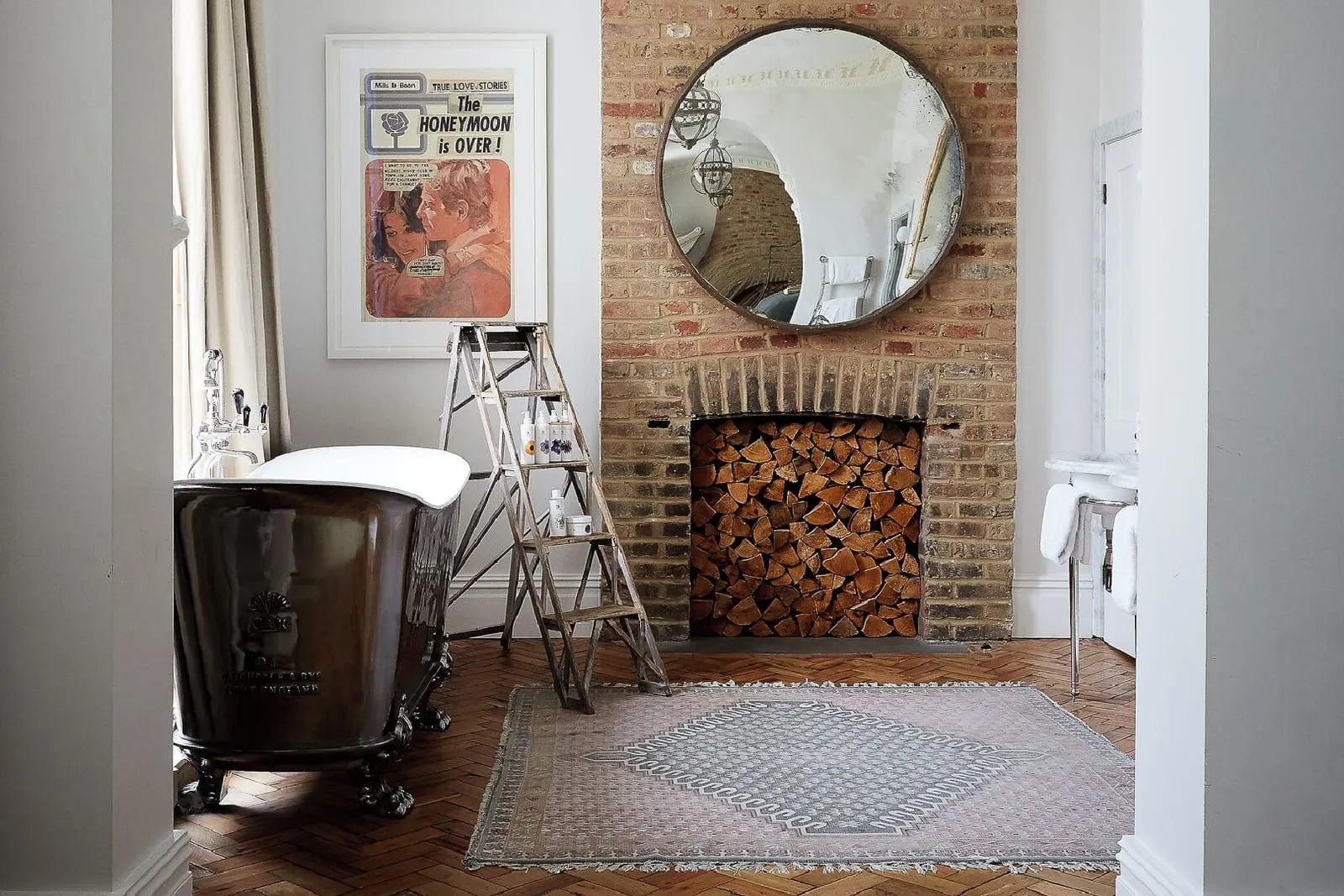 Artist Residence London: A copper bath by the fireplace