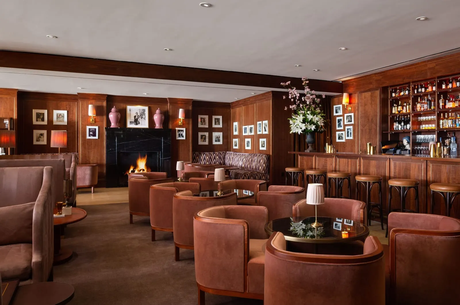 Sunset Tower Hotel: The Tower Bar's walnut panelling and fireplace