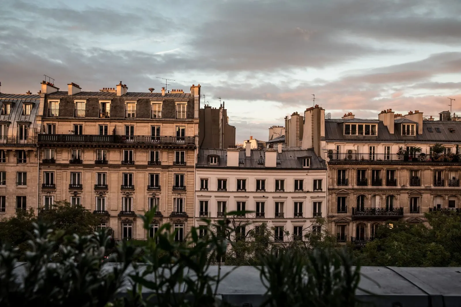 Grands Boulevards Experimental: Neighbouring mansard roofs at dusk