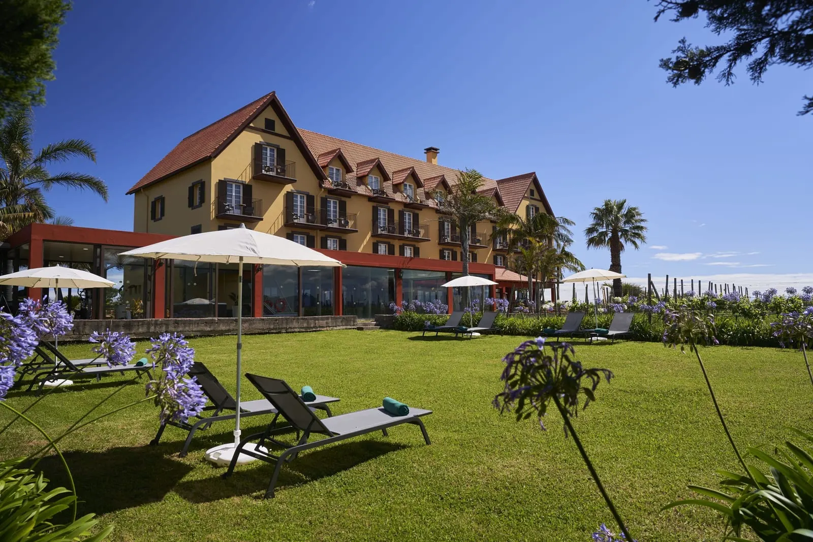 Hotel Quinta do Furão: Sun loungers on the lawn below the hotel