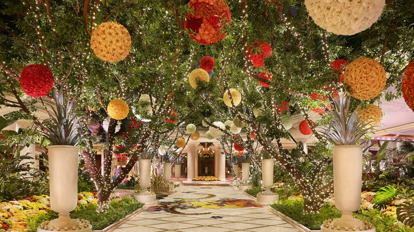 Wynn Las Vegas: The atrium, its trees hung with flower balls