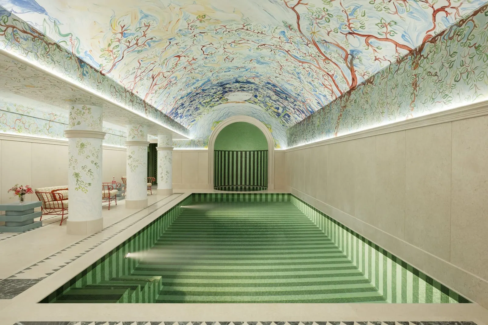 Le Grand Mazarin: The mosaic pool under Jacques Merle's painted vault