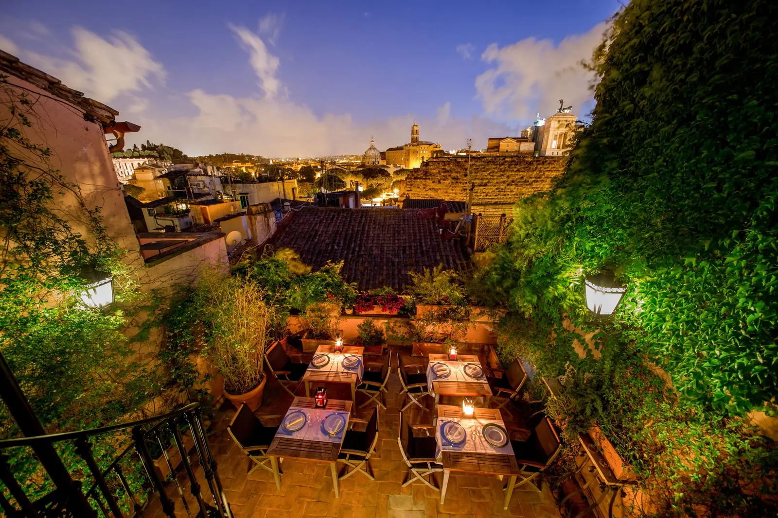 The Inn at the Roman Forum: The roof garden at dusk