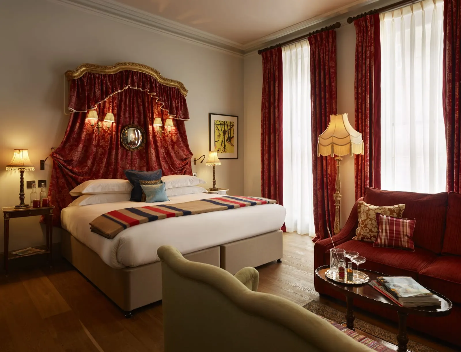 The Zetter Marylebone: A red canopy over the bed