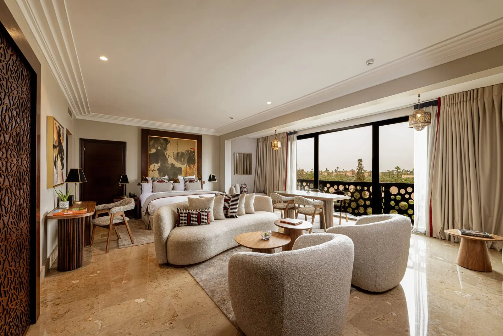 Nobu Hotel Marrakech: A suite with its lounge and wide windows