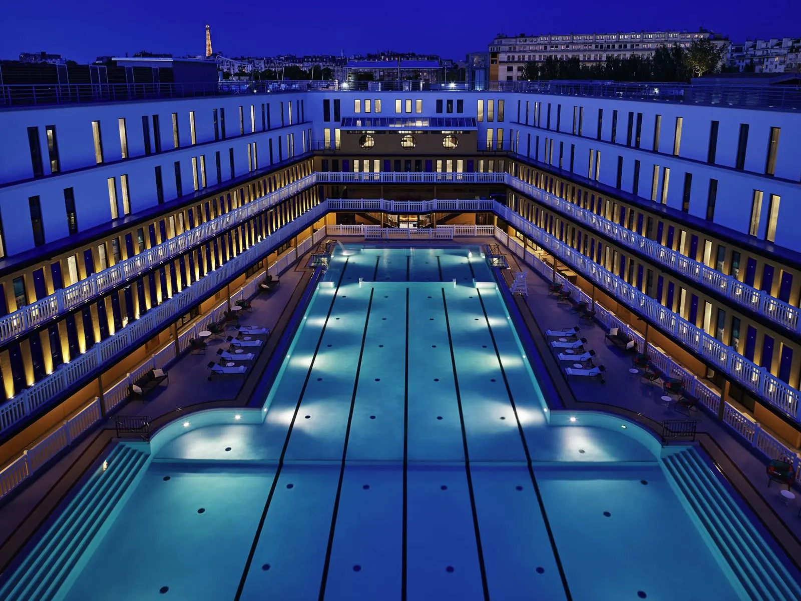 Hôtel Molitor Paris: The 46-metre outdoor pool at dusk