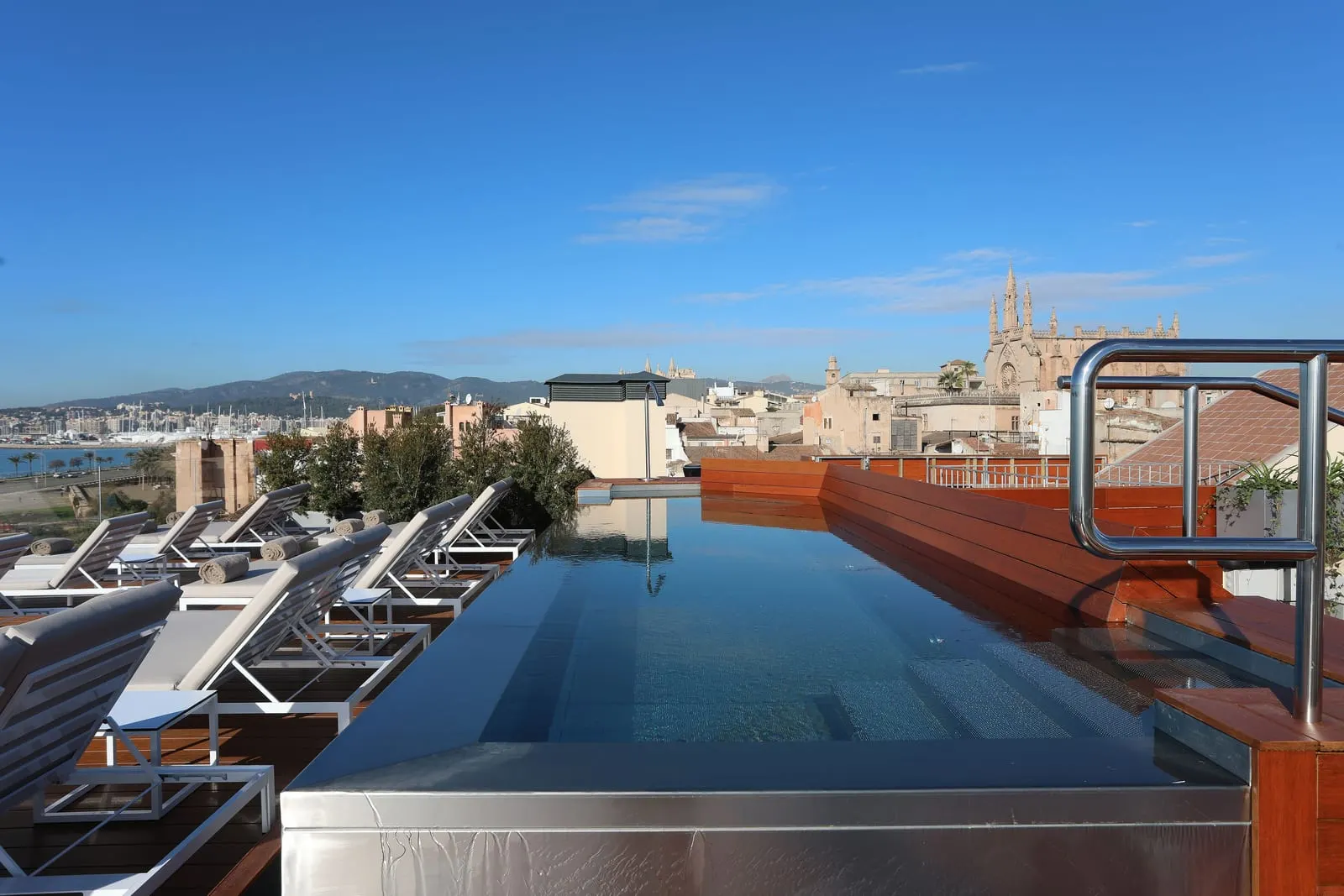 Es Princep: The rooftop pool, with the cathedral over the old-town roofs