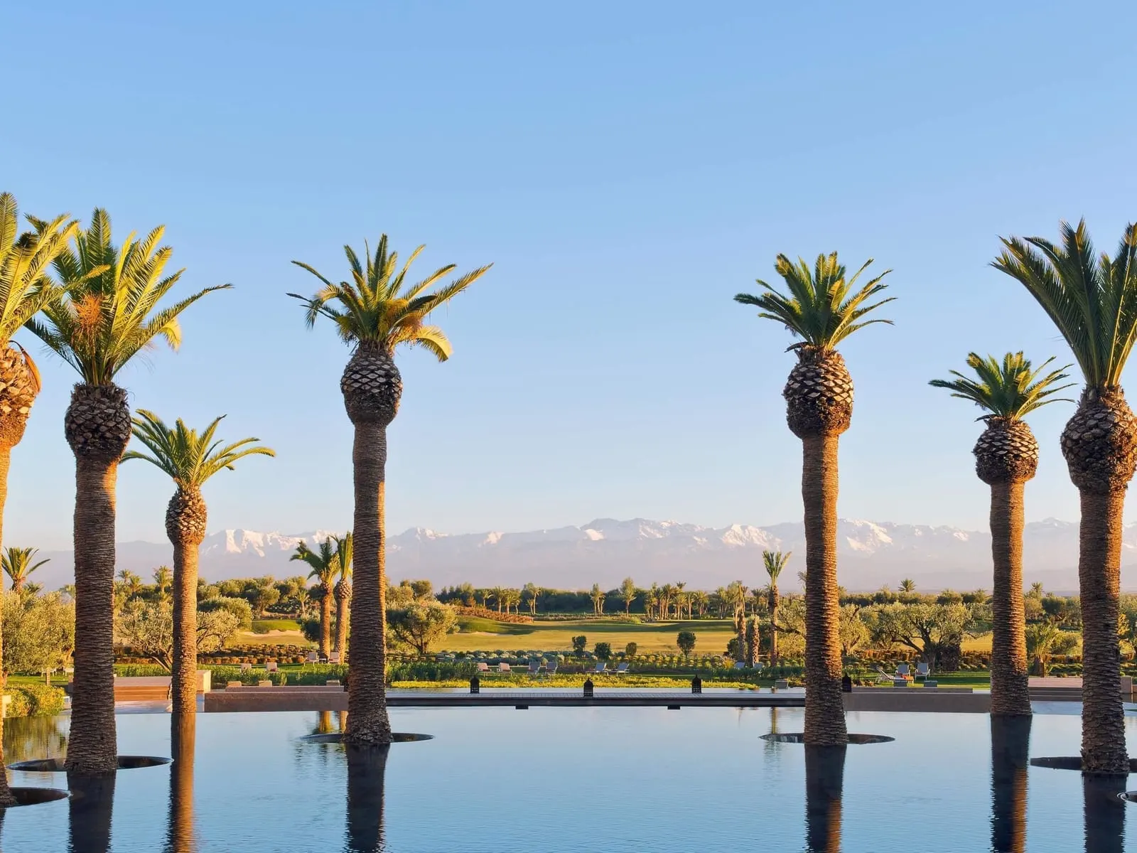 Fairmont Royal Palm Marrakech: Palms and the snow-capped Atlas across the water