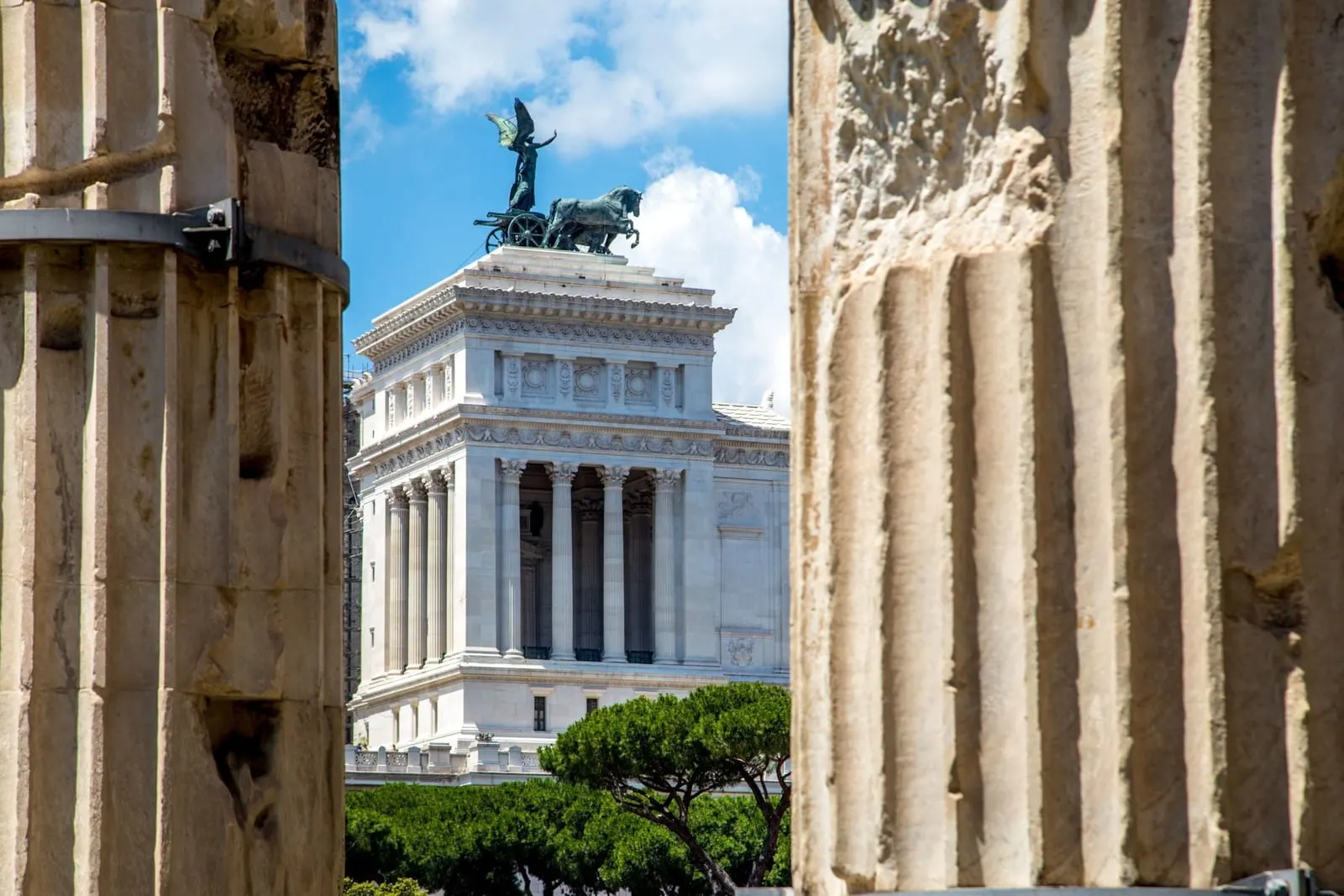 The Inn at the Roman Forum: Roman columns and the Vittoriano, from the roof