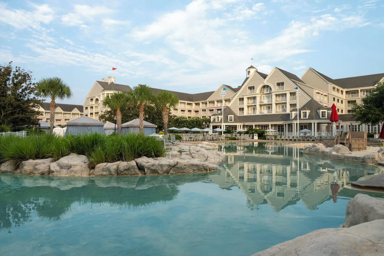 Disney's Yacht Club Resort: A Stormalong Bay lagoon and the poolside cabanas