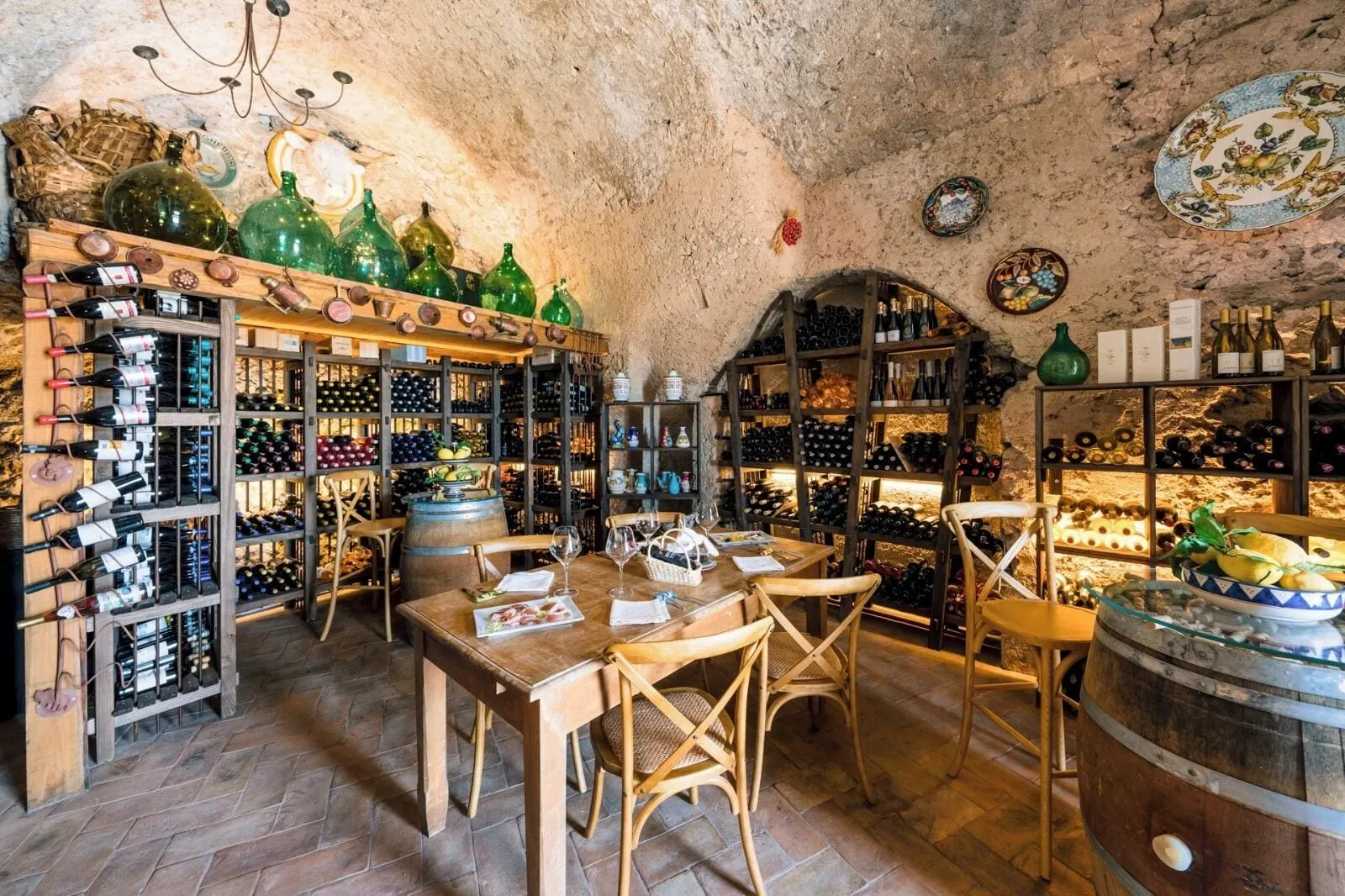 Palazzo Pascal: The vaulted wine cellar, set for a tasting