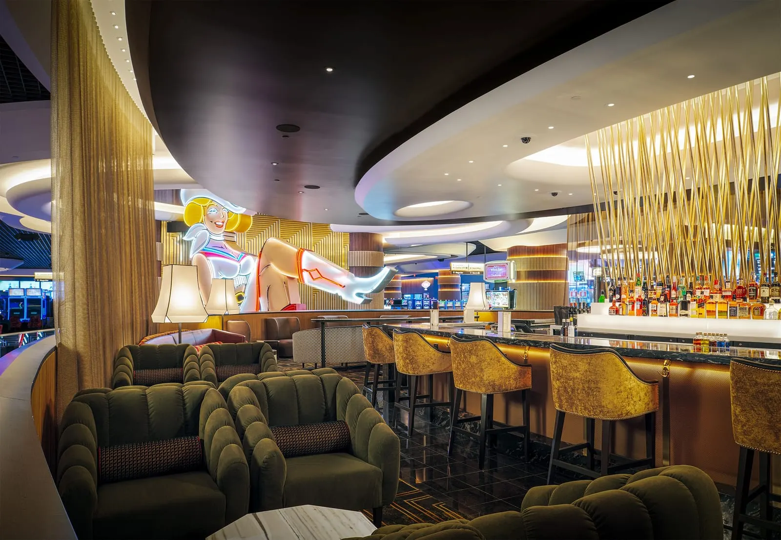 Circa Resort & Casino: Vegas Vickie, the neon cowgirl, over the lobby bar
