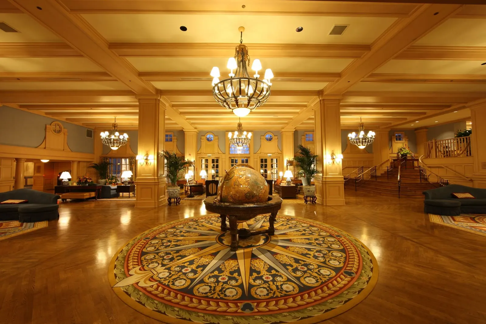 Disney's Yacht Club Resort: The lobby globe on its compass rose rug