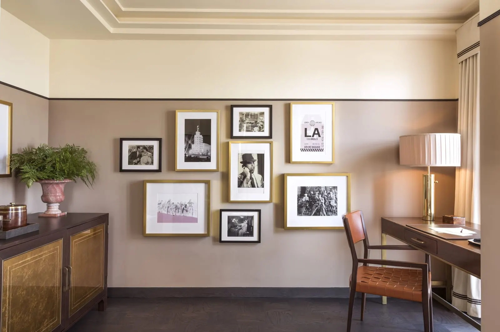 Sunset Tower Hotel: Framed prints above a Studio Suite desk