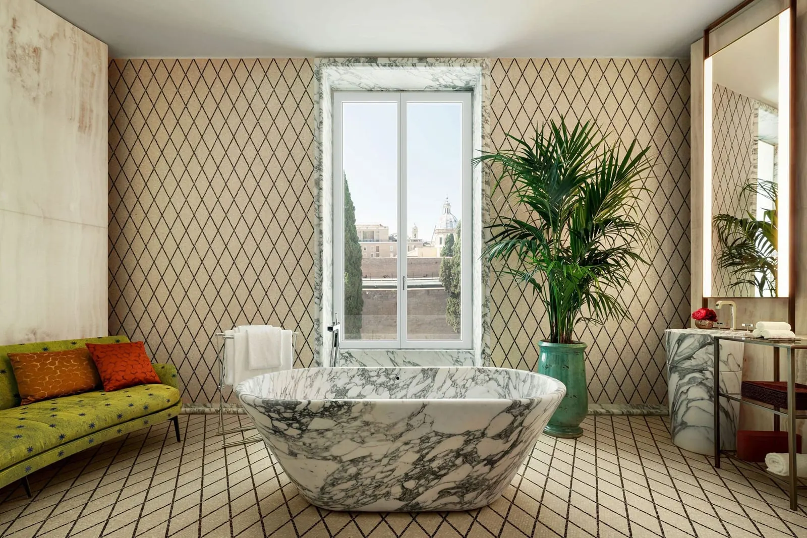 Bvlgari Hotel Roma: A marble tub in a trellised room