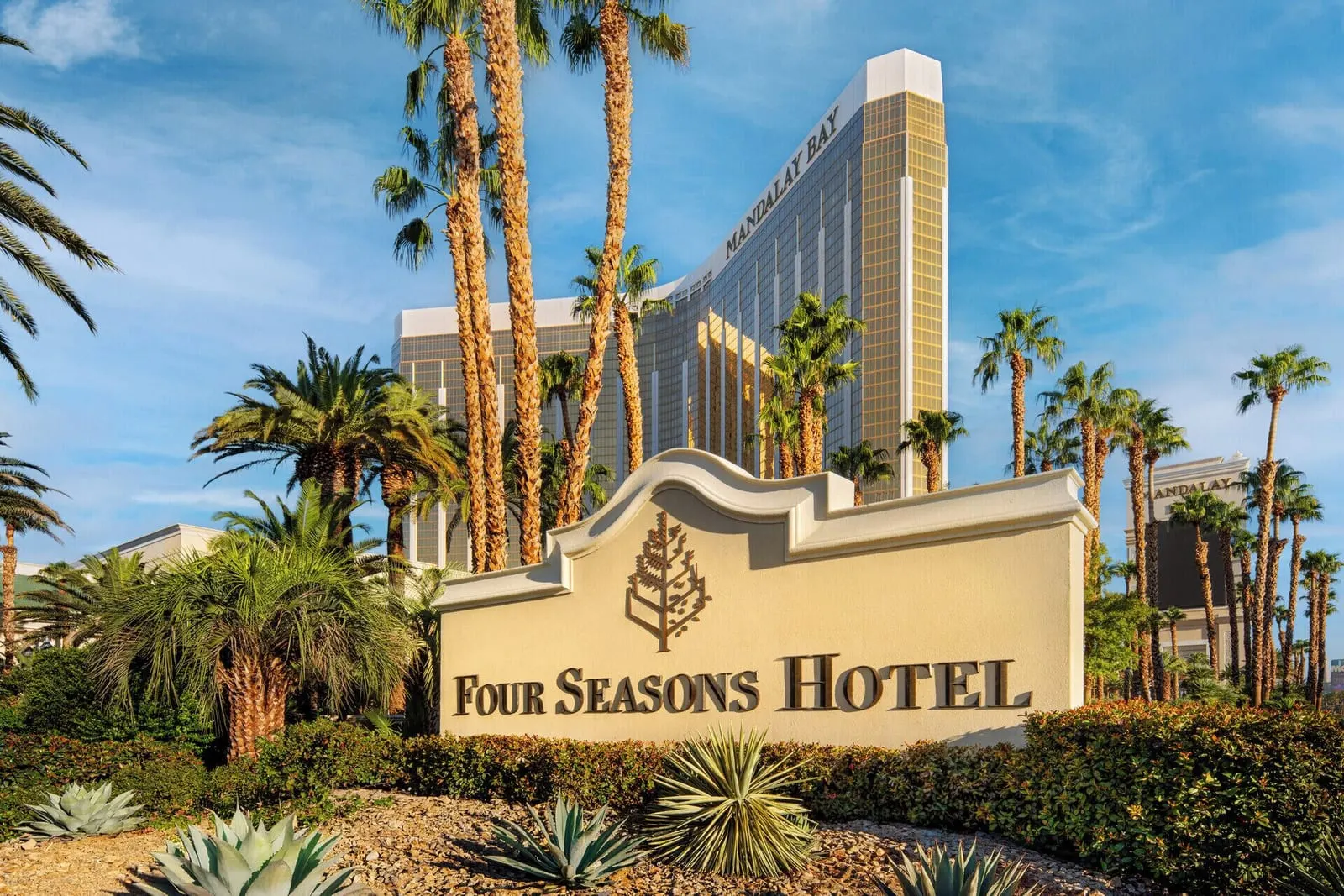 Four Seasons Hotel Las Vegas: The hotel's sign, with Mandalay Bay's tower behind
