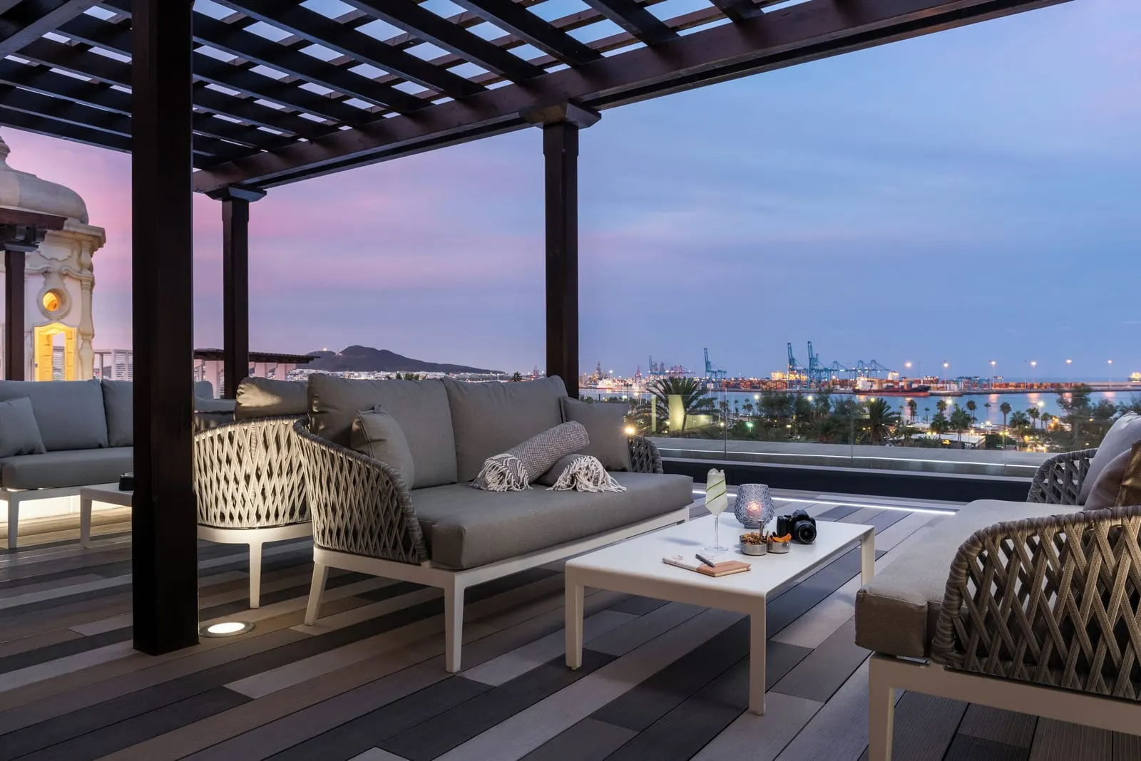 Santa Catalina, a Royal Hideaway Hotel: The rooftop terrace over the city at dusk