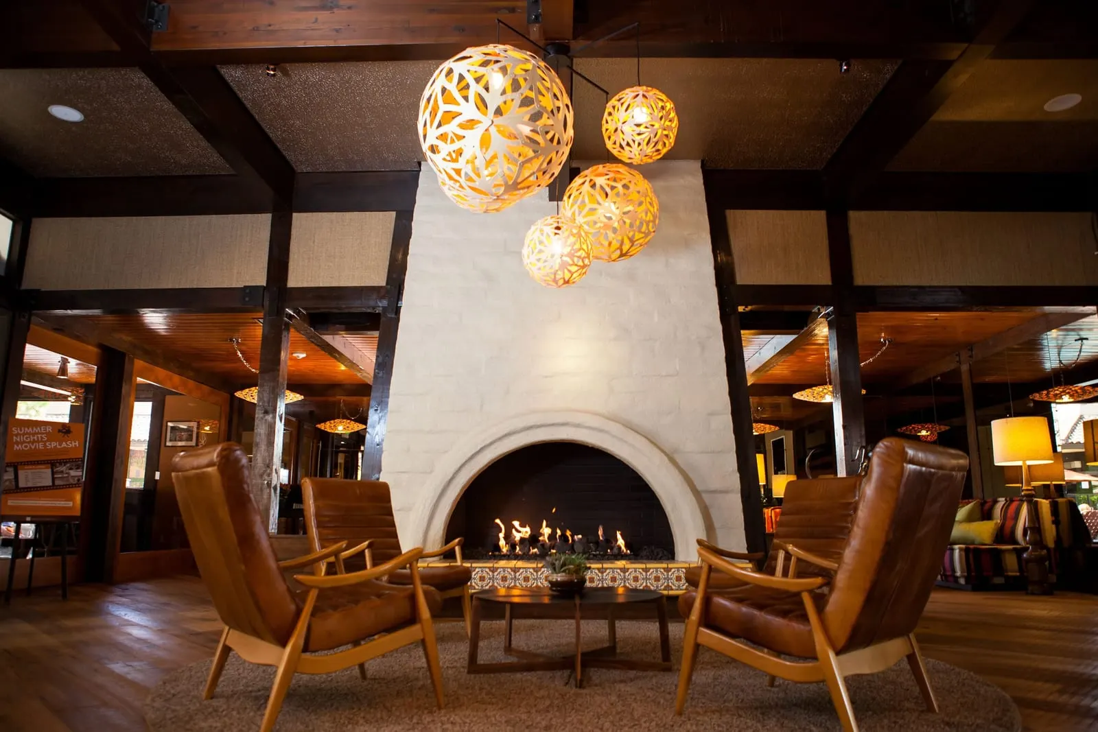 The Garland: The lobby fireplace