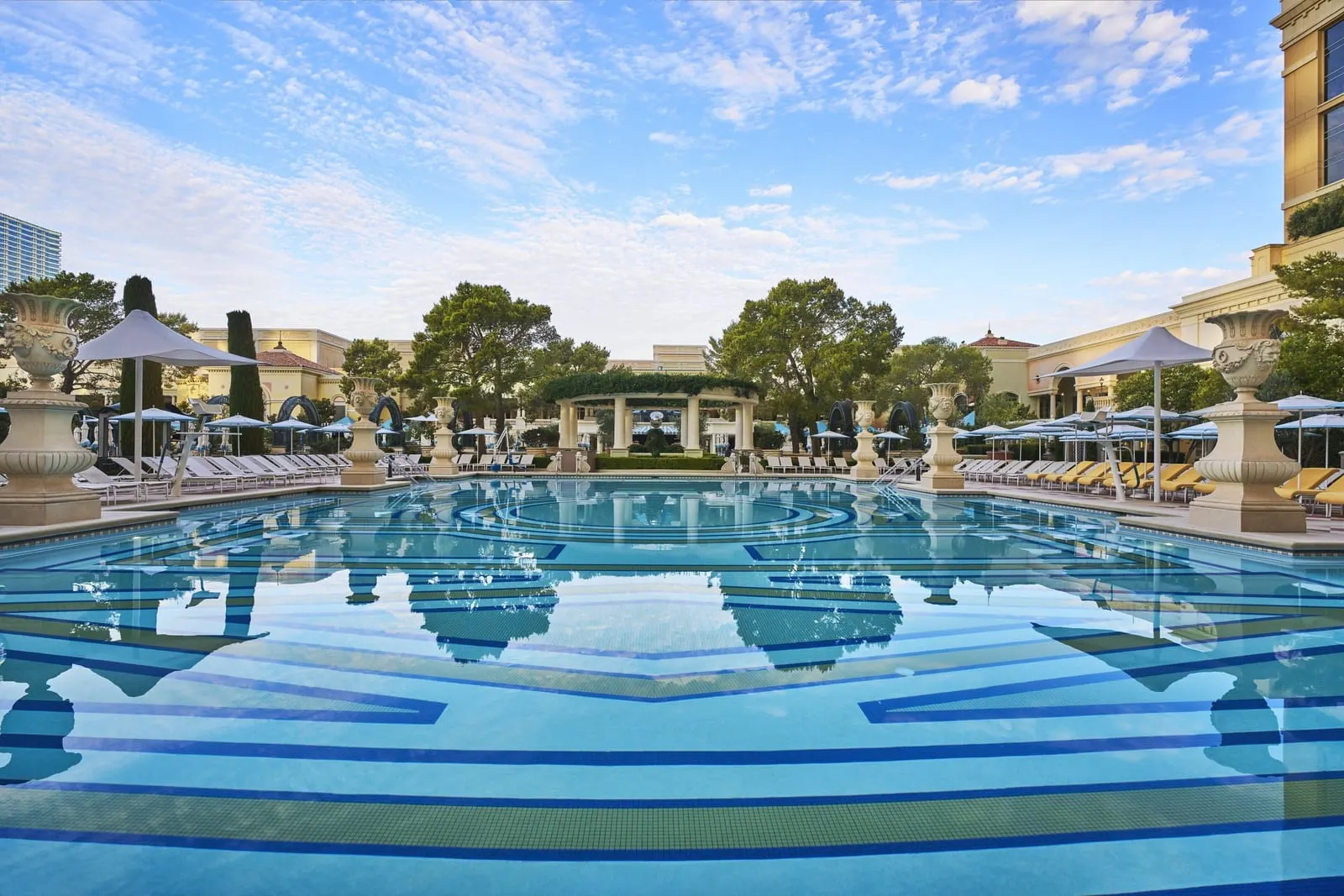 Bellagio: The pool courtyard lined with stone urns
