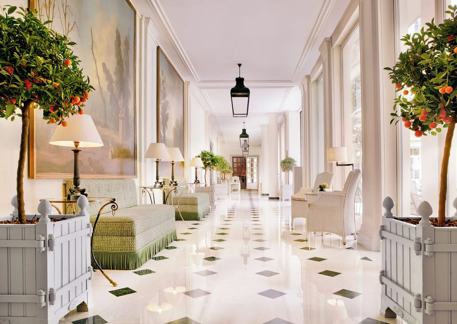 Le Bristol Paris: A marble gallery lined with citrus trees