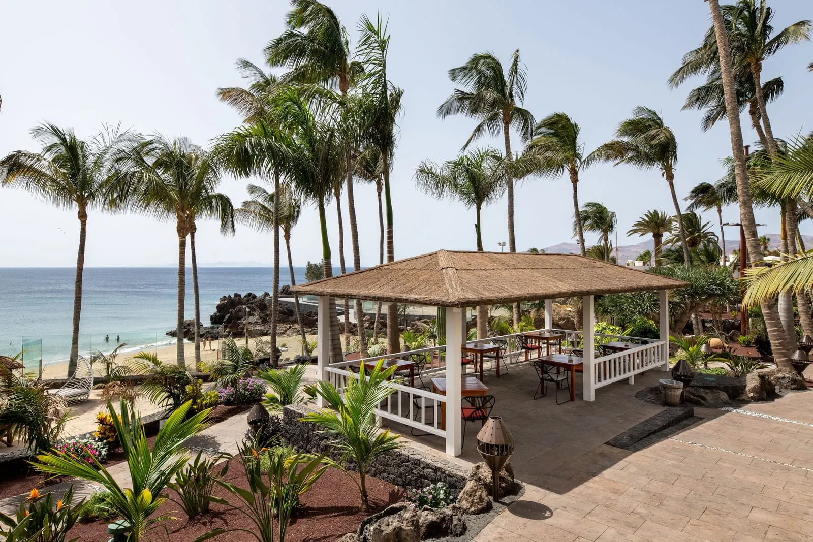 Hotel Fariones: A thatched pavilion in the gardens above the sea
