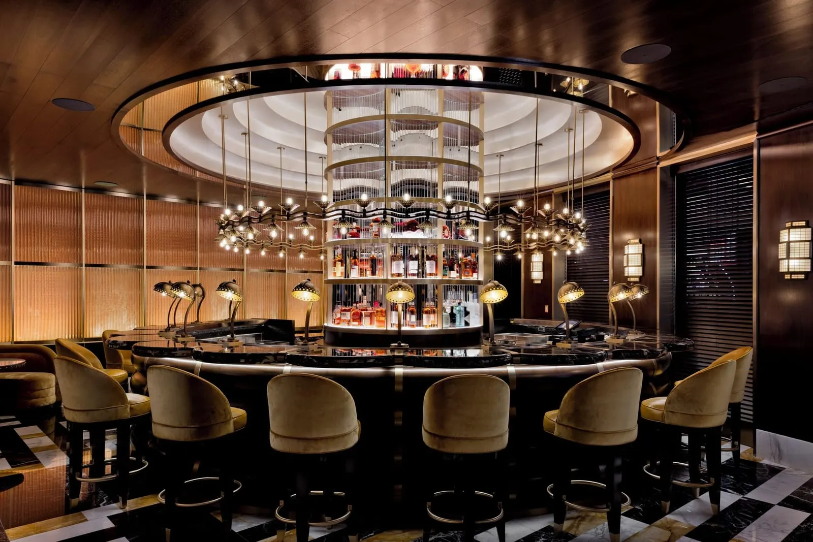 Fontainebleau Las Vegas: A round bar under a ring of lights