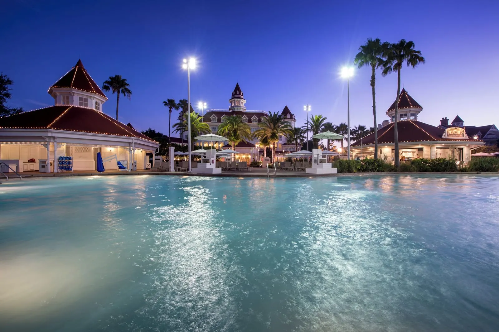 Disney's Grand Floridian Resort & Spa: The Beach Pool at dusk
