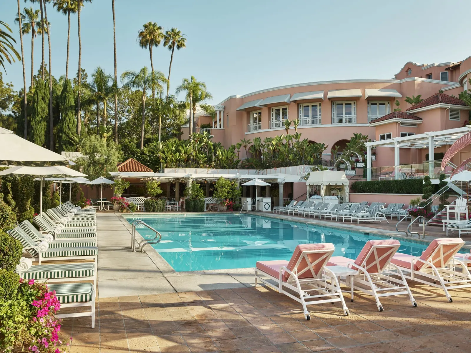 The Beverly Hills Hotel: The pool below the pink hotel