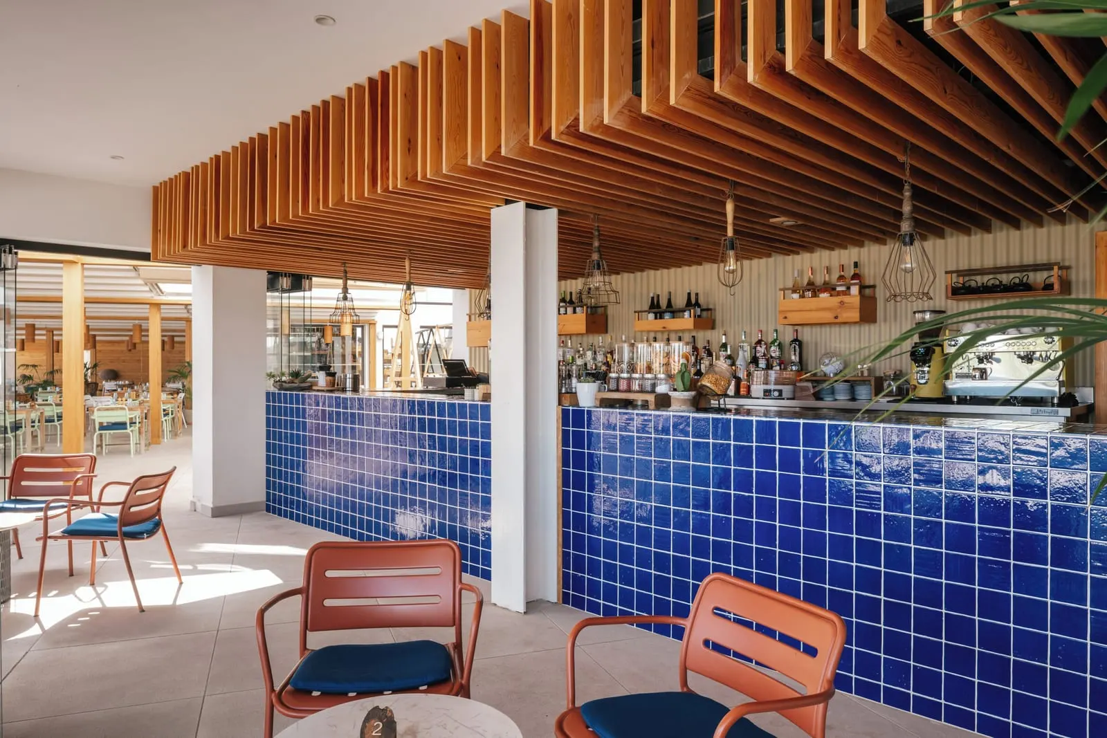 ZEL Fuerteventura: The blue-tiled bar under a timber ceiling
