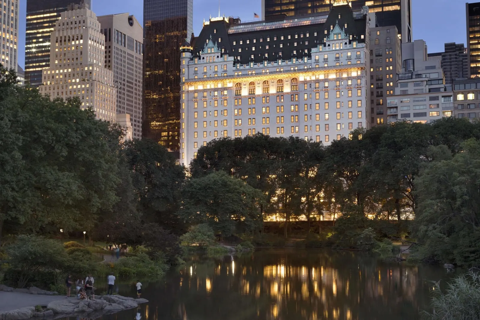 The Plaza across the Pond in Central Park, at night